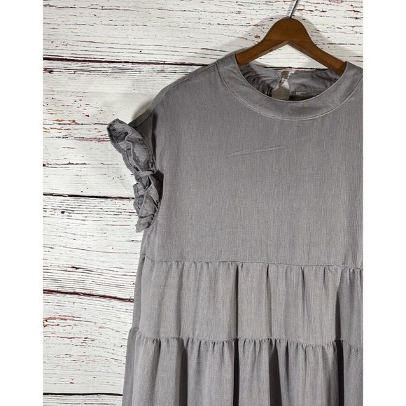 Joteisy Babydoll Dress Size Medium Gray Ruffle Short Sleeves Lined Keyhole Back - Picture 3 of 13
